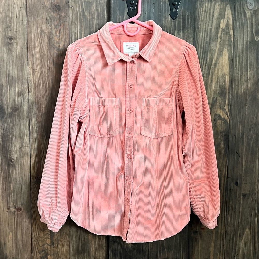 Pink Corduroy Button-Up Shirt